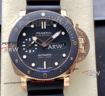 VS Factory Panerai Submersible Pam2164 Rose Gold Black Dial 42mm Replica Watch